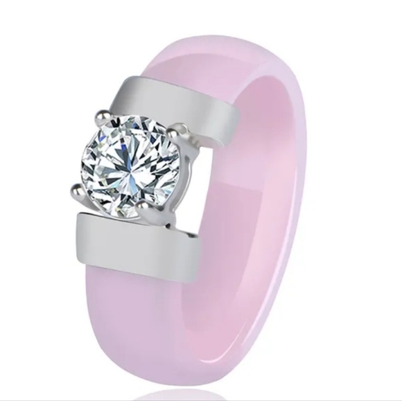 NEW Gorgeous Pink Ceramic 1‎ ct Solitaire Diamond Ring - Picture 2 of 12